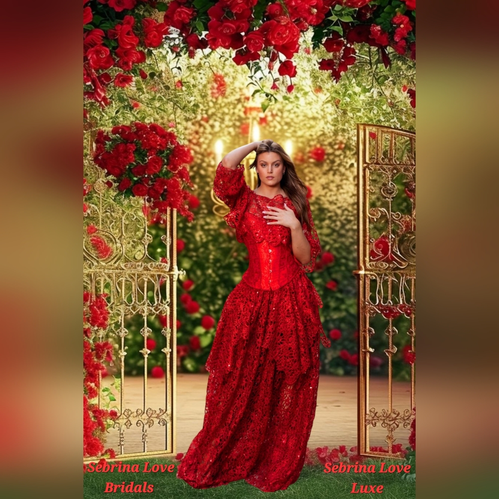 DUCHESS DOROTHY" Red Sequin Lace Wedding Ballgown Set
